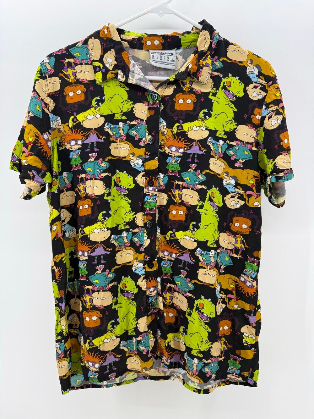 Nickelodeon '90s characters all-over print short-sleeve button-up shirt - size L